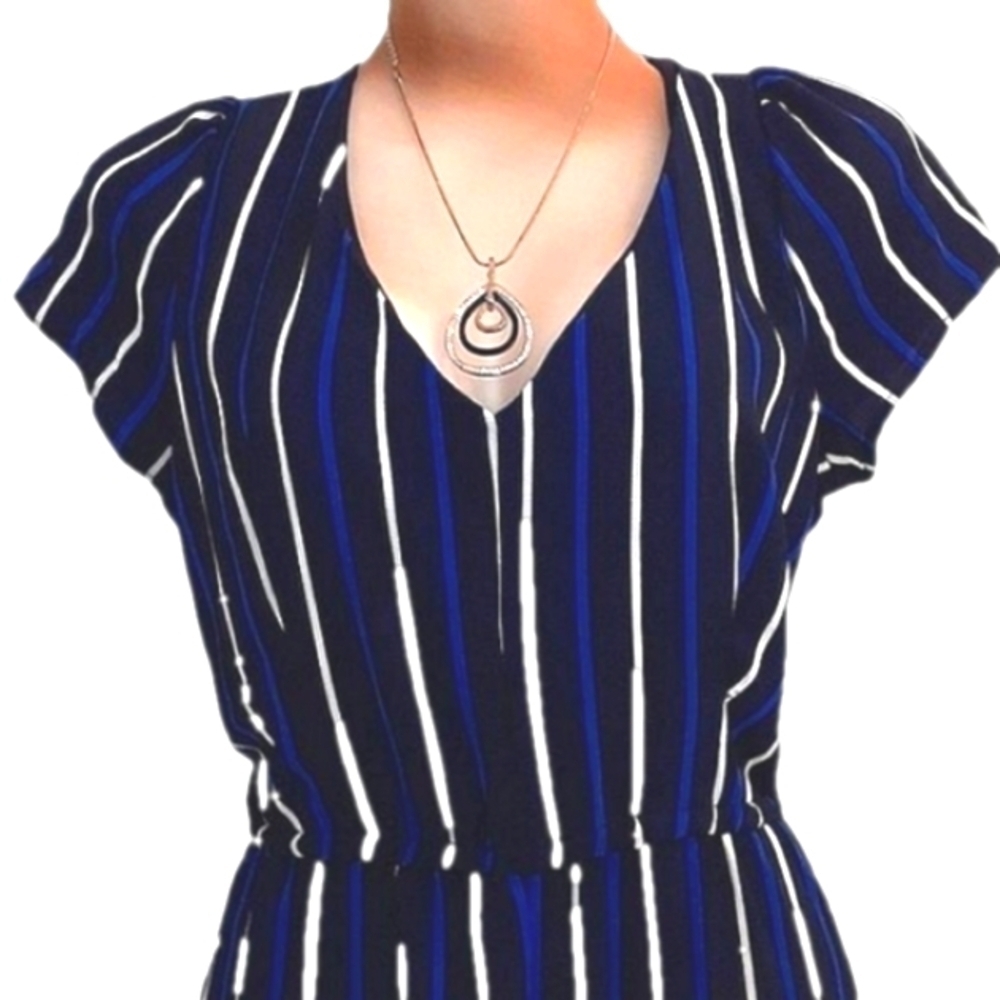Women's Navy & White Striped V-Neck Jumpsuit